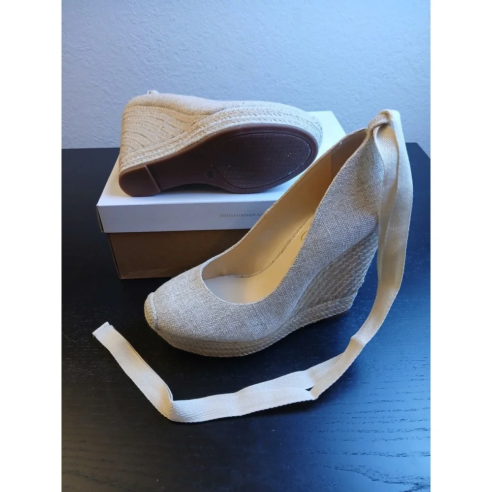 Jessica Simpson JS-ZEXIE Natural Two Tone Canvas Wedge Espadrille Pumps 9M